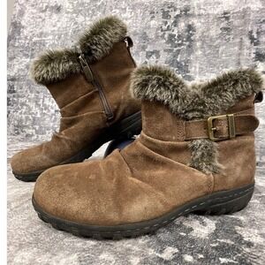 Khombu Lindsey Ankle Boots Women's Size 7 Brown Suede Faux Fur Trimmed Winter
